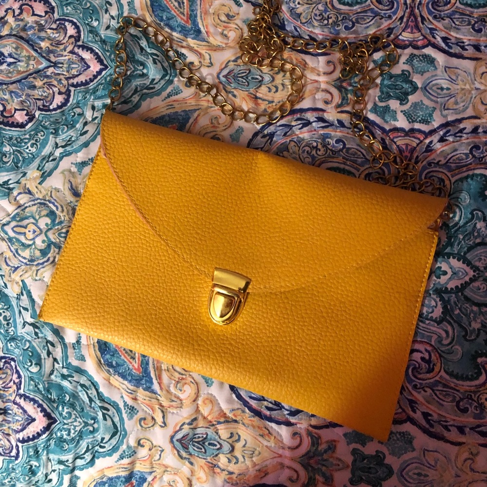 Yellow Clutch with attachable gold chain